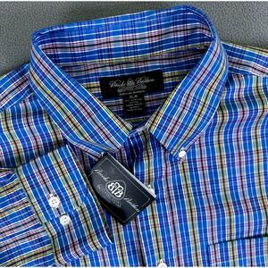 Brooks Brothers Country Club Shirt Mens XL Blue Plaid Egyptian Cotton New